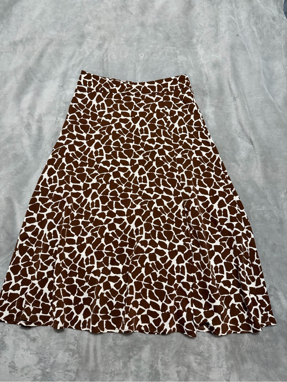 SHEIN Brown and White Animal-Print Midi Skirt